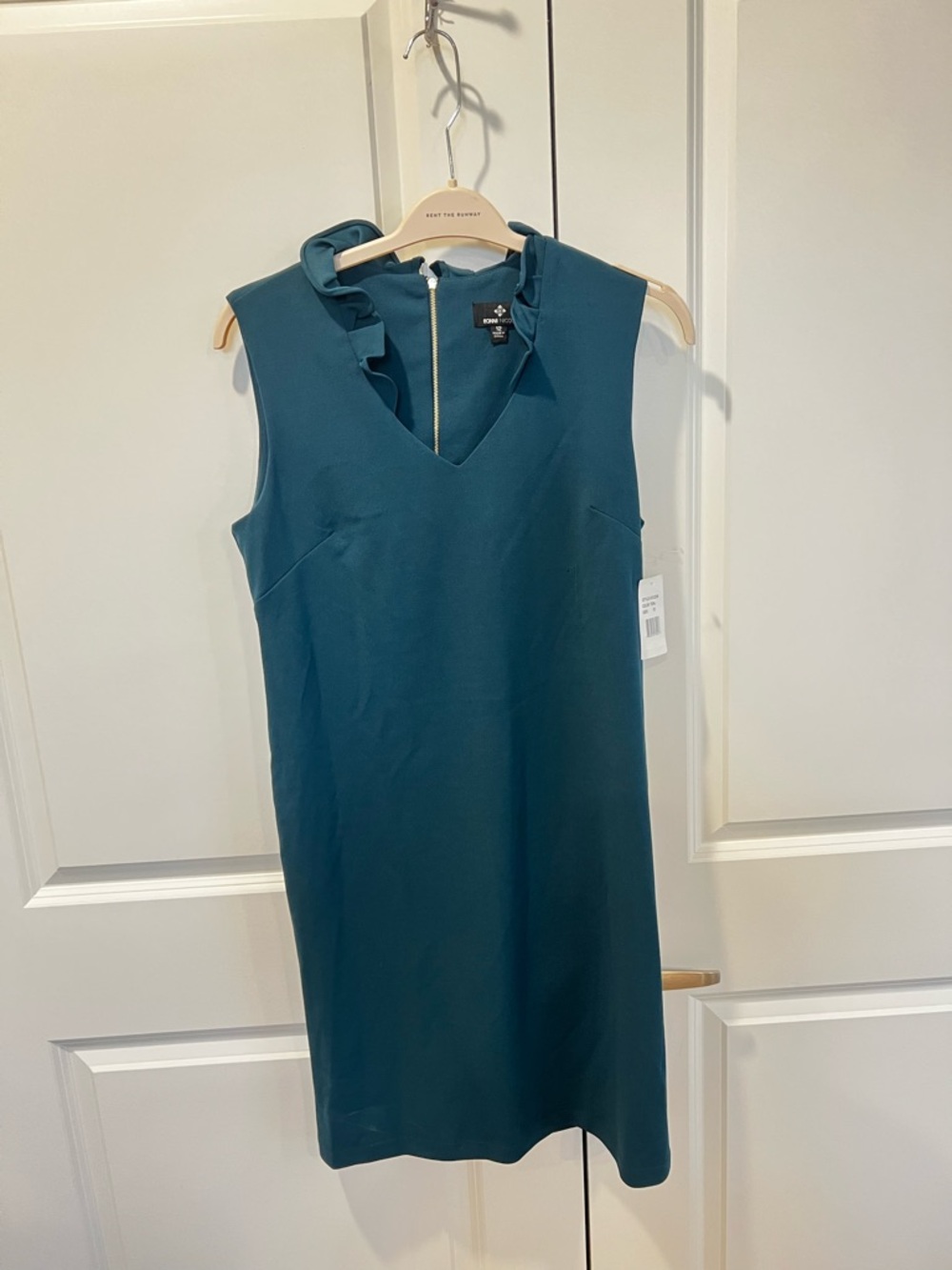 Ronni Nicole Teal Sleeveless V-Neck Ruffle Collar Dress